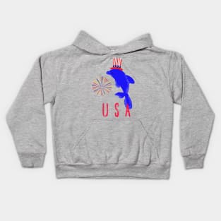 USA whale and firework for 4th of July shirt Kids Hoodie